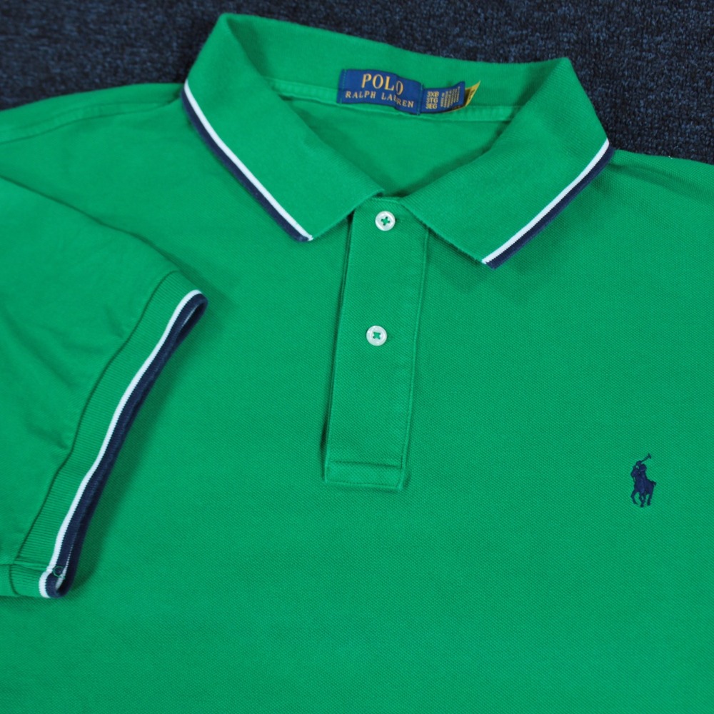 Polo Ralph Lauren Polo Shirt Mens 3XB Green Tipped Pique Cotton Short Sleeve